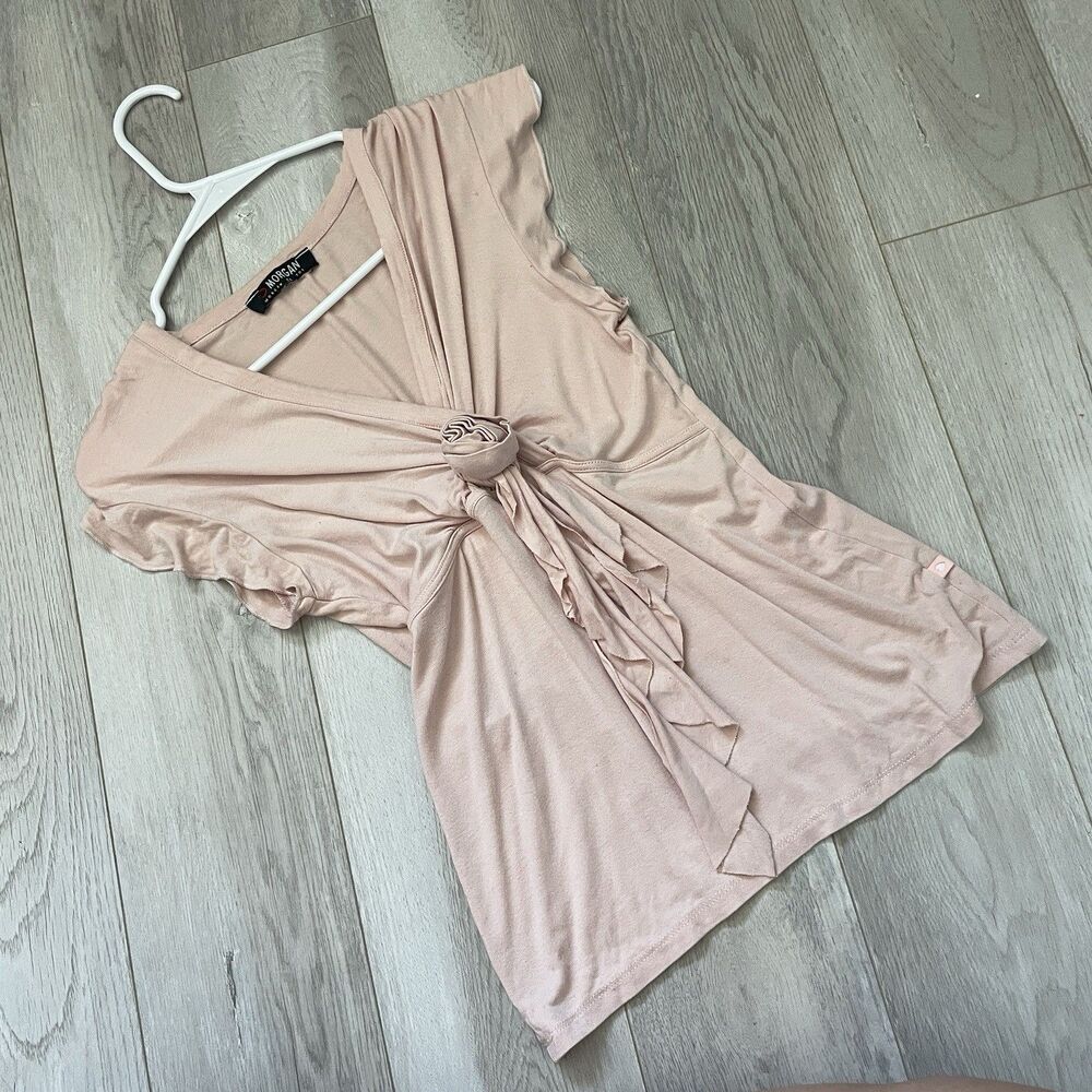 Morgan De Toi Top vneck rose ruffle womens Pink medium stretch y2k boho romantic